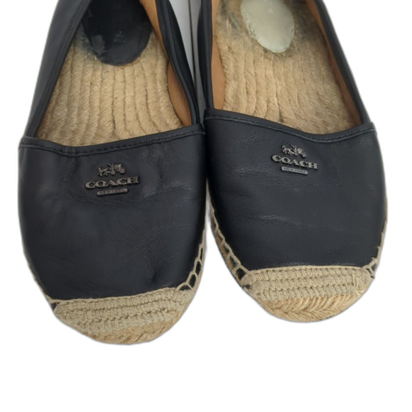 Coach Rhodelle Espadrilles Shoes Size 7 Black Leather Vacation Nautical Flats - Picture 6 of 11